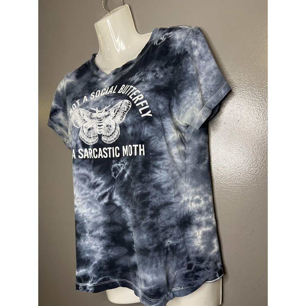 Hot Topic Shirt Womens Size Small Black Tie Dye Sarcastic Moth Graphic Tee - Picture 5 of 9